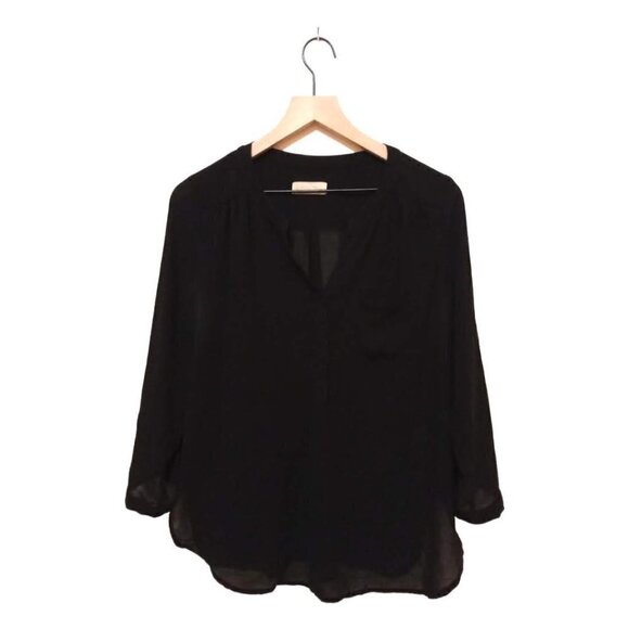 ALTAR'D State Black Sheer V-Neck Long Roll Tab Sleeve Blouse Sz M - Picture 1 of 9
